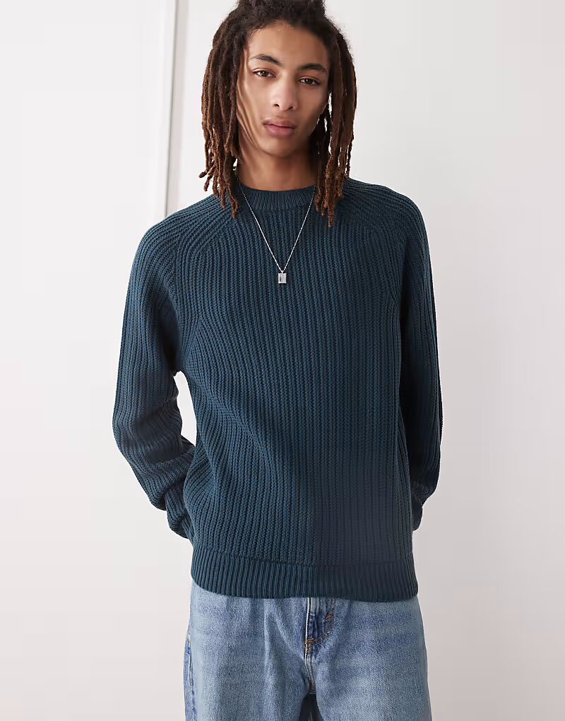 Вязаный джемпер COLLUSION с круглым вырезом темно-синего цвета 
Вязаный джемпер COLLUSION с круглым вырезом темно-синего цвета