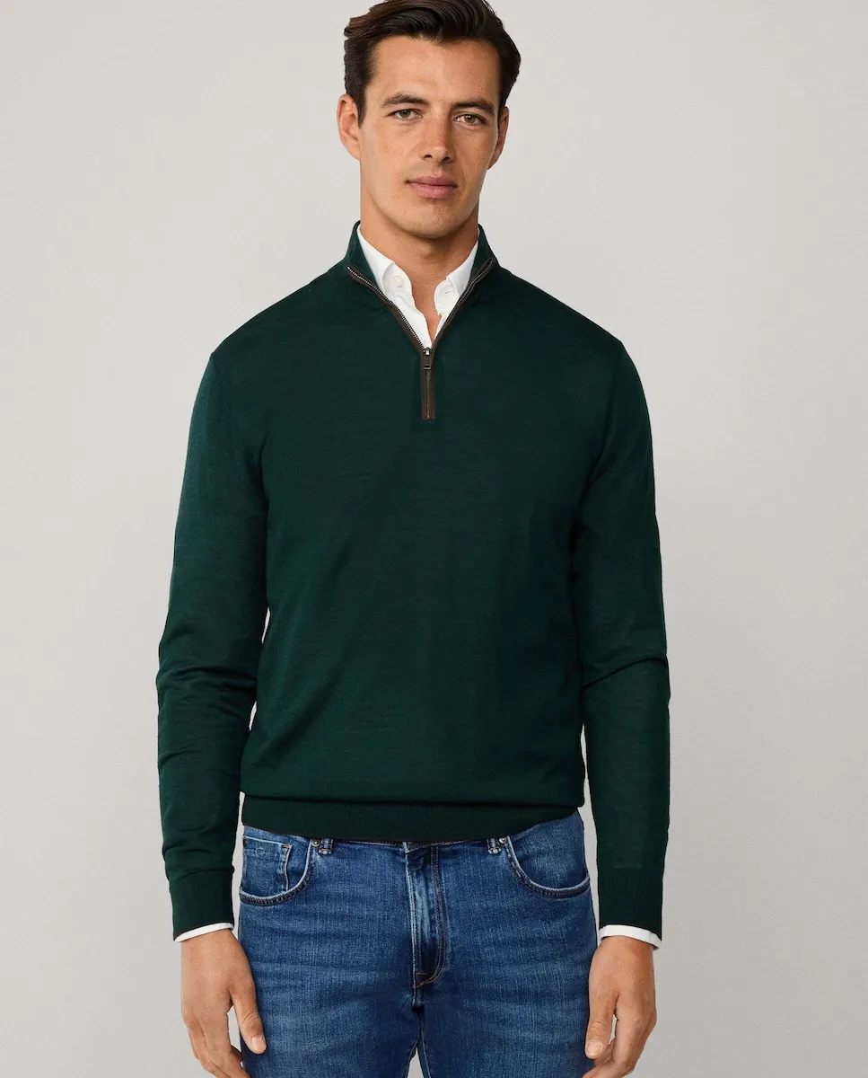 Джемпер из мериносовой шерсти и шелка с молнией Hackett, темно-зеленый
Джемпер из мериносовой шерсти и шелка с молнией Hackett, темно-зеленый