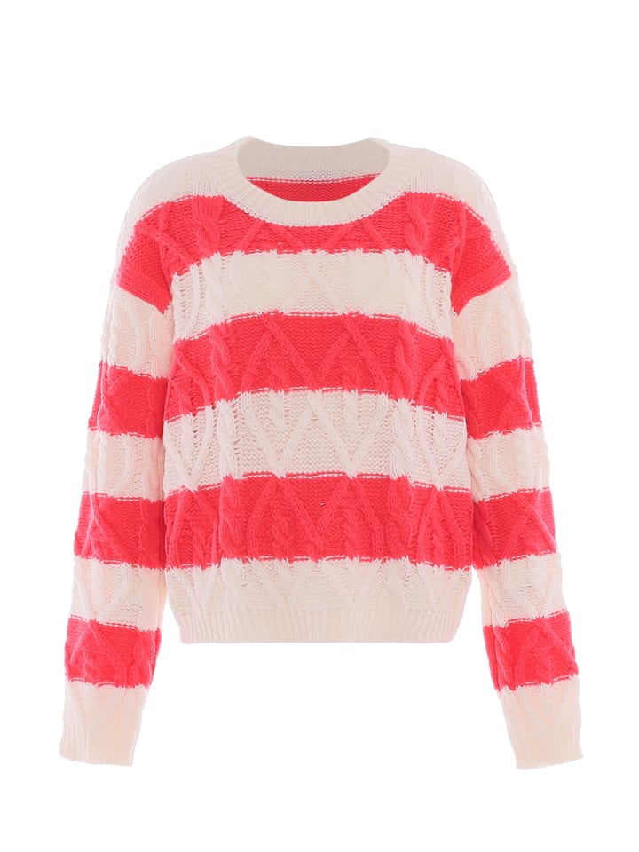 Женский вязаный свитер в кремово-белом и коралловом цветах myMo
Женский вязаный свитер в кремово-белом и коралловом цветах myMo