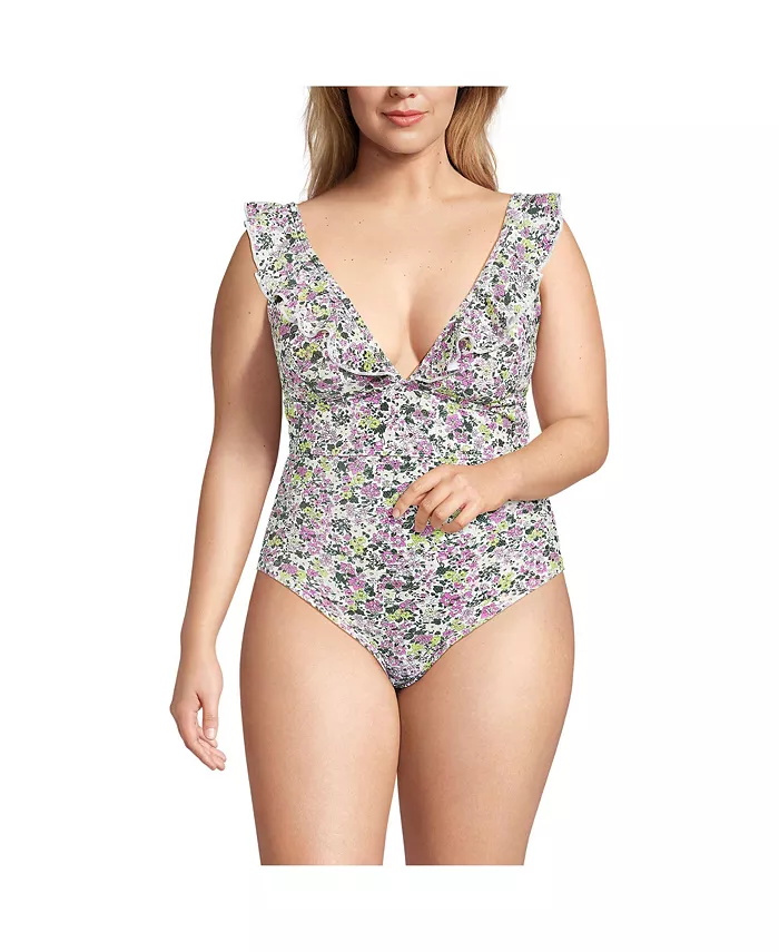 Слитный купальник большого размера с оборками из пике Lands' End, белый
Слитный купальник большого размера с оборками из пике Lands' End, белый