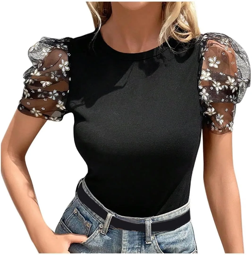 Женская блузка с круглым вырезом и пышными рукавами для офиса
Женская блузка с круглым вырезом и пышными рукавами для офиса