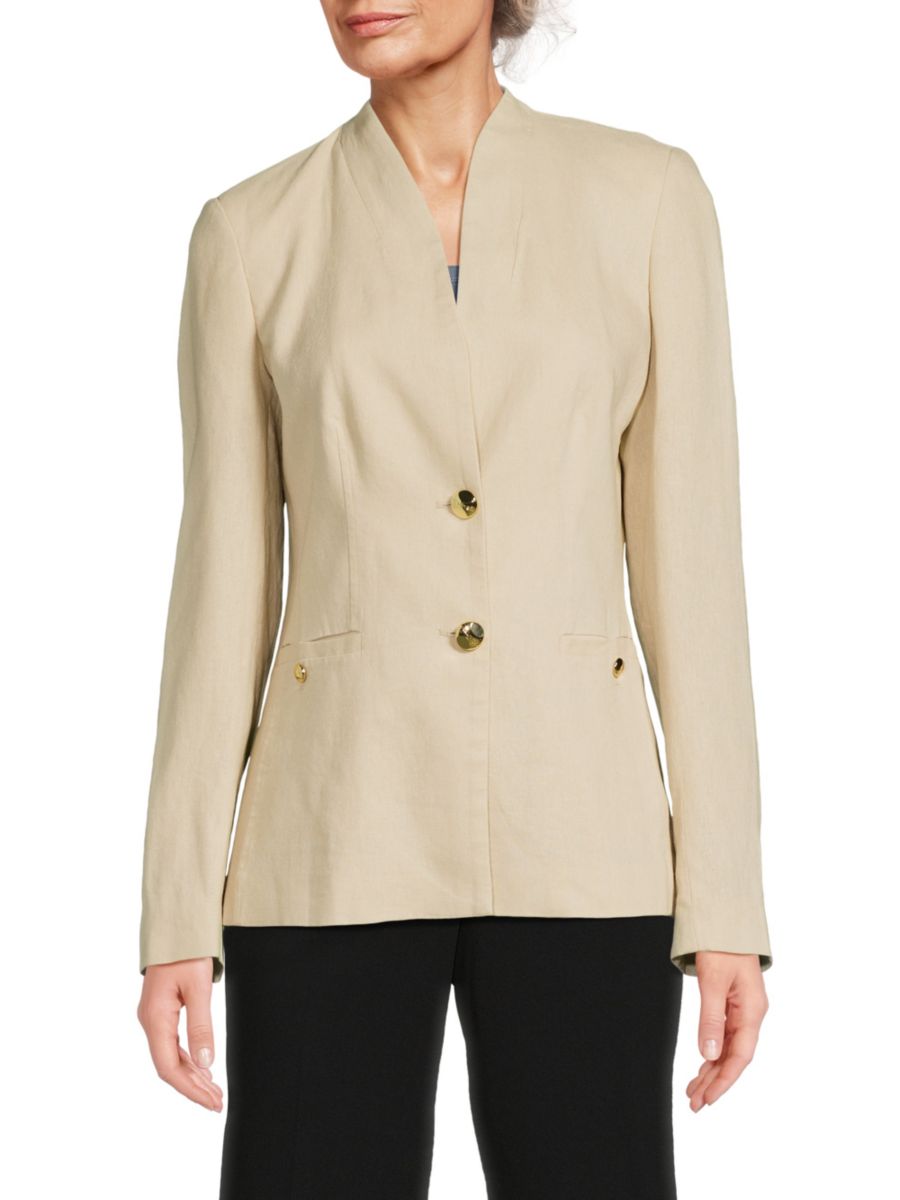 Блейзер из льняной ткани с воротником-стойкой Halston, бежевый
Блейзер из льняной ткани с воротником-стойкой Halston, бежевый