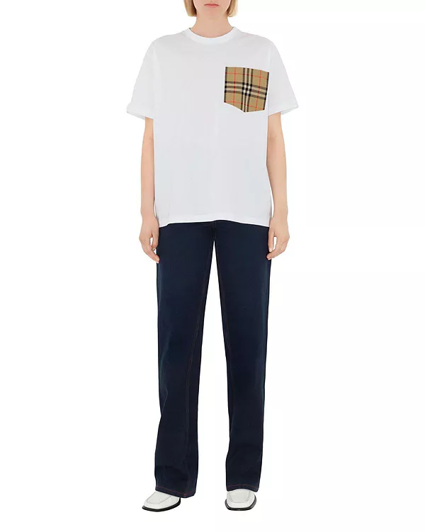 Хлопковая футболка в клетку с карманом Burberry, белый
Хлопковая футболка в клетку с карманом Burberry, белый