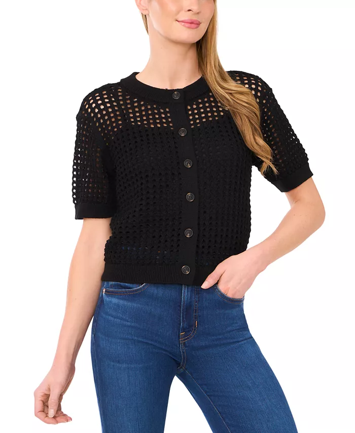 Женский короткий кардиган с текстурной сеткой CeCe, черный
Женский короткий кардиган с текстурной сеткой CeCe, черный