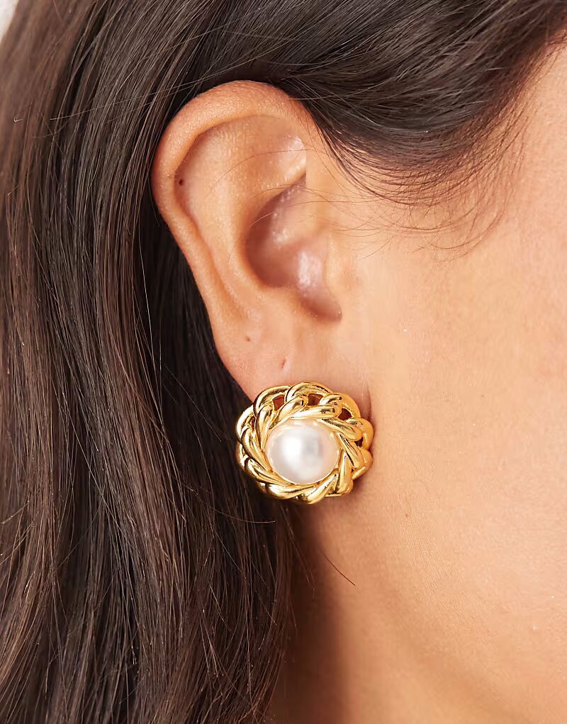 Винтажные серьги-гвоздики с жемчугом и цепочкой, покрытые 18-каратным золотом Orelia
Винтажные серьги-гвоздики с жемчугом и цепочкой, покрытые 18-каратным золотом Orelia