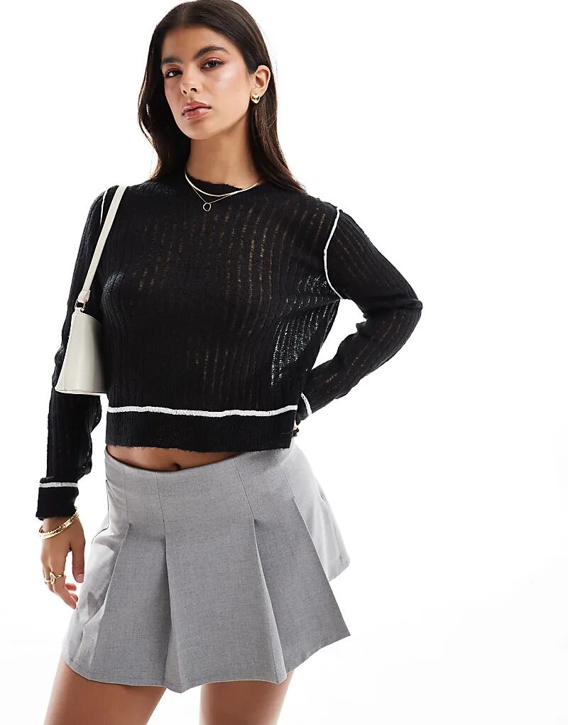 Прозрачный трикотажный джемпер с контрастной деталью черного цвета Miss Selfridge
Прозрачный трикотажный джемпер с контрастной деталью черного цвета Miss Selfridge