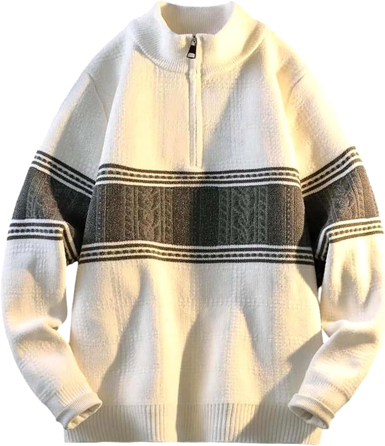 Мужской вязаный свитер с воротником-стойкой и молнией до середины
Мужской вязаный свитер с воротником-стойкой и молнией до середины