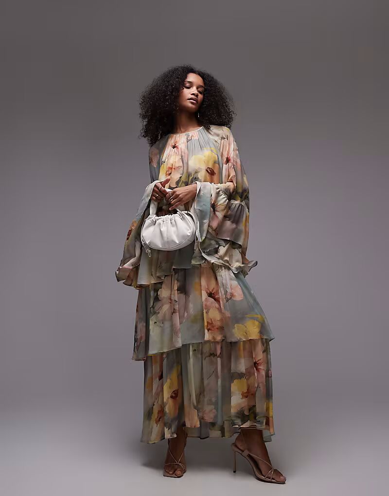 & Other Stories многоярусное макси-платье с рукавами-оборками и акварельным цветочным принтом 
& Other Stories многоярусное макси-платье с рукавами-оборками и акварельным цветочным принтом