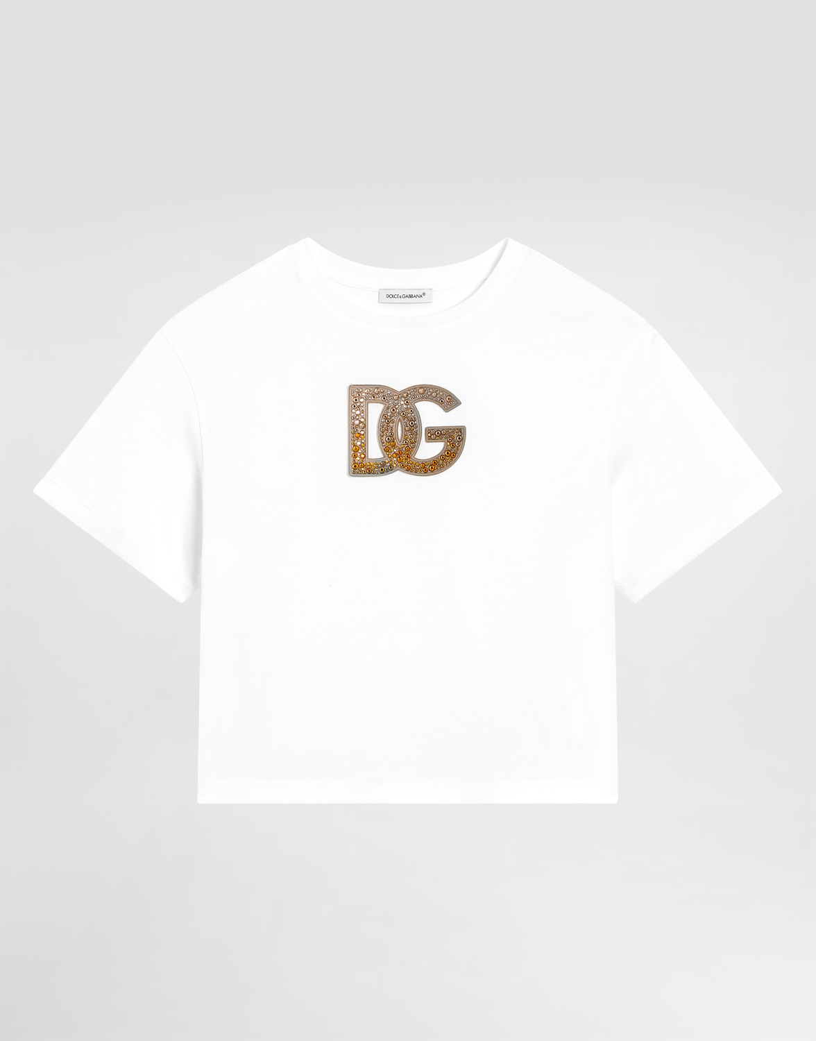 Джерси-футболка с короткими рукавами и логотипом DG, украшенным стразами Dolce&Gabbana, белый
Джерси-футболка с короткими рукавами и логотипом DG, украшенным стразами Dolce&Gabbana, белый