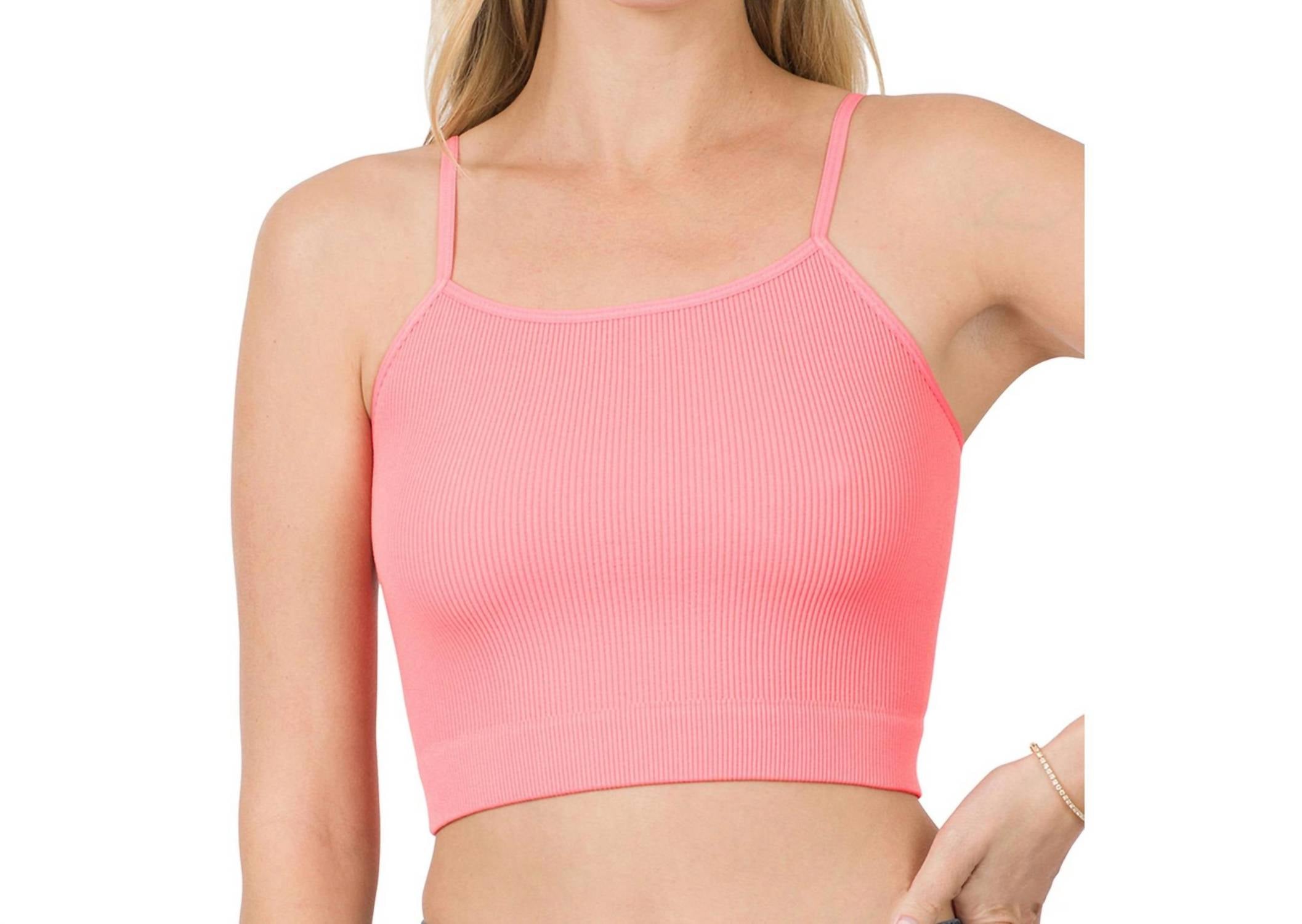 Ребристый бесшовный топ-топ на тонких бретельках в цвете кораллово-розовый ZENANA
Ребристый бесшовный топ-топ на тонких бретельках в цвете кораллово-розовый ZENANA