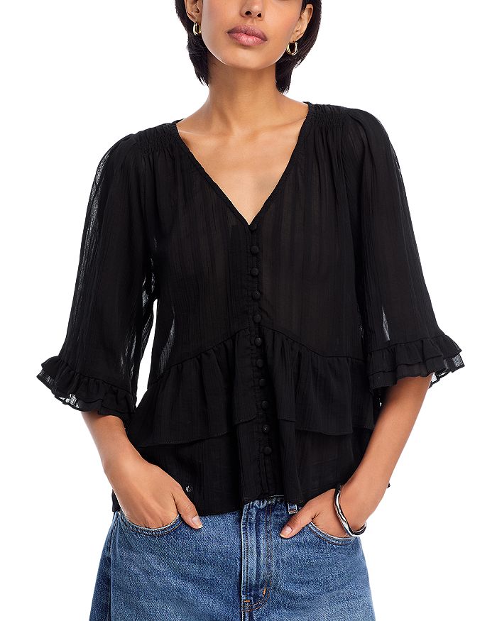 Топ с рюшами и теневой полоской - эксклюзив AQUA, черный 
Топ с рюшами и теневой полоской - эксклюзив AQUA, черный