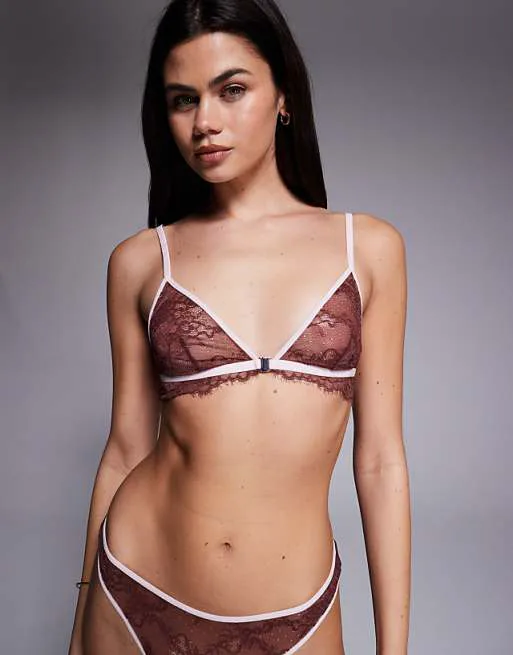 Шоколадно-розовый кружевной бюстгальтер с треугольными застежками спереди и контрастной окантовкой ASOS DESIGN Matilda
Шоколадно-розовый кружевной бюстгальтер с треугольными застежками спереди и контрастной окантовкой ASOS DESIGN Matilda