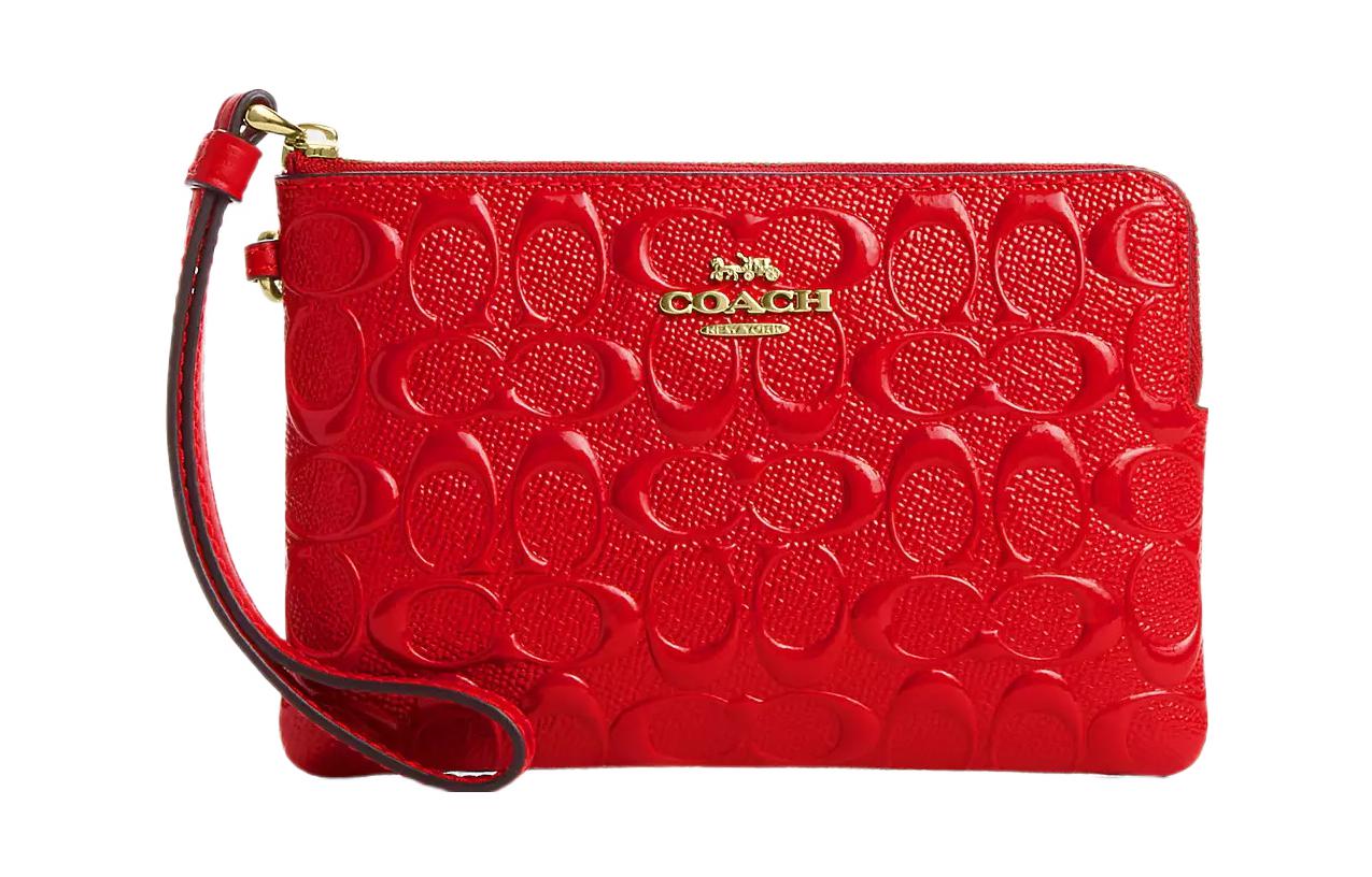 COACH Кожаный кошелек-клатч с угловой молнией из лакированной кожи небольшого размера для женщин золотистый и ярко-красный
COACH Кожаный кошелек-клатч с угловой молнией из лакированной кожи небольшого размера для женщин золотистый и ярко-красный