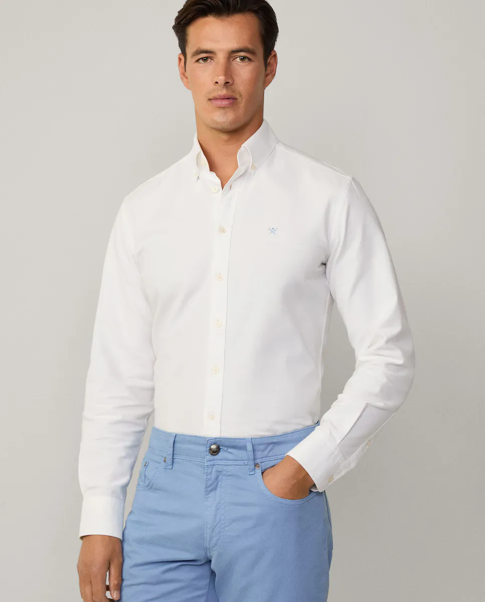 Мужская однотонная рубашка Oxford узкого кроя Hackett, белый
Мужская однотонная рубашка Oxford узкого кроя Hackett, белый