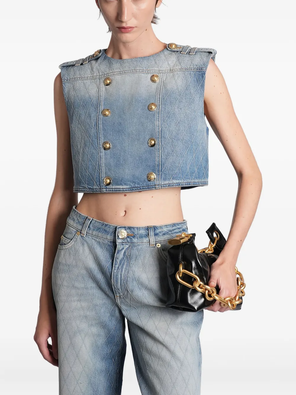 Стеганый топ на пуговицах Balmain, синий
Стеганый топ на пуговицах Balmain, синий