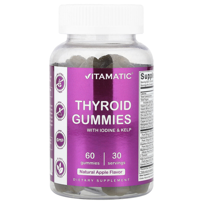 Vitamatic, Жевательные таблетки для щитовидной железы с йодом и водорослями, яблоко, 60 жевательных таблеток
Vitamatic, Жевательные таблетки для щитовидной железы с йодом и водорослями, яблоко, 60 жевательных таблеток