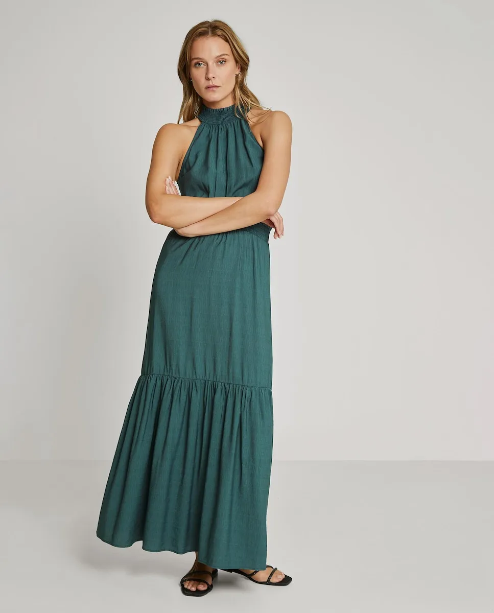 Длинное платье с вырезом-халтер и сборкой Trucco, зеленый
Длинное платье с вырезом-халтер и сборкой Trucco, зеленый