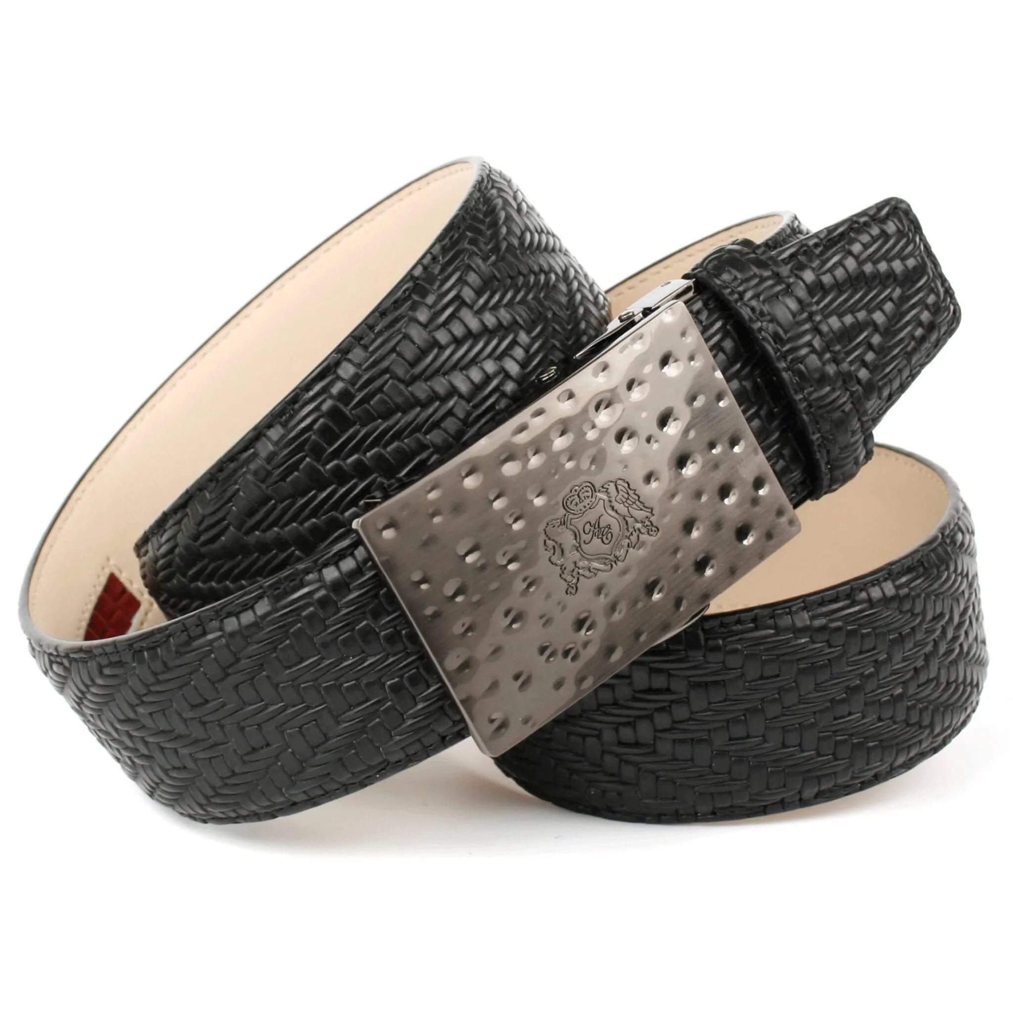 Черный кожаный ремень Anthoni Crown с плетеным тиснением, черный
Черный кожаный ремень Anthoni Crown с плетеным тиснением, черный