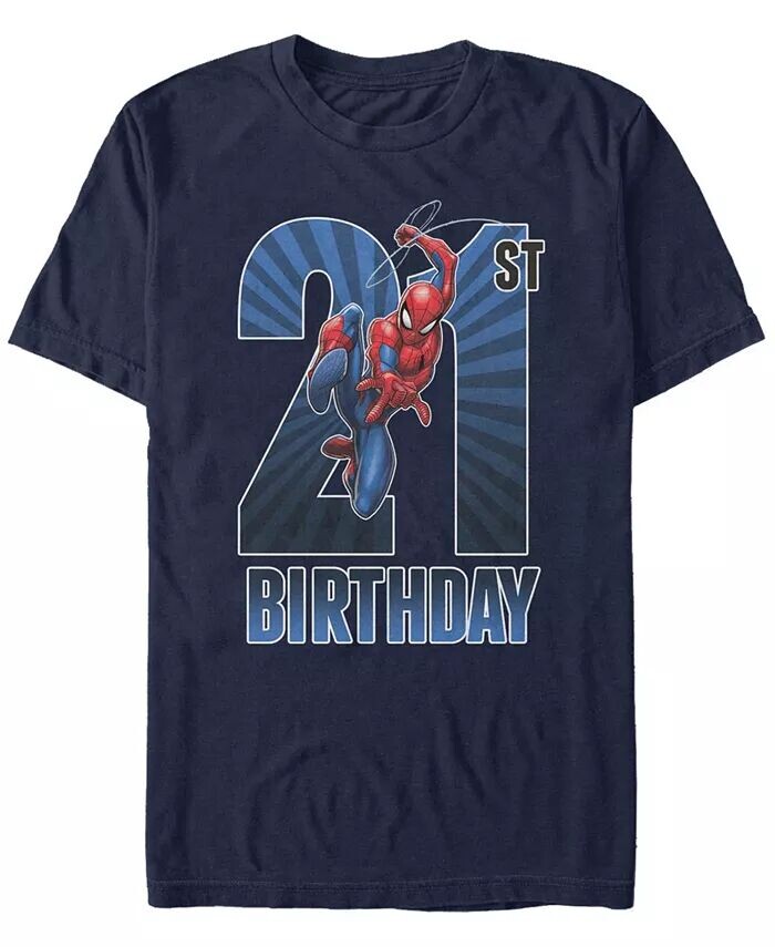 Мужская футболка с коротким рукавом Marvel Spider-Man Swinging 21st Birthday Fifth Sun, синий 
Мужская футболка с коротким рукавом Marvel Spider-Man Swinging 21st Birthday Fifth Sun, синий
