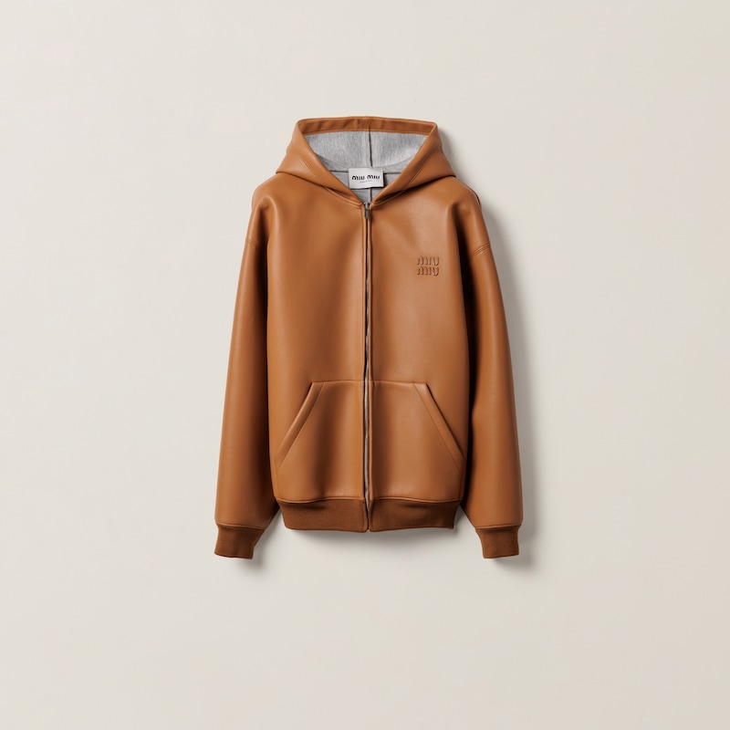 Куртка с капюшоном из кожи наппа и прошитого джерси Miu Miu, коричневый
Куртка с капюшоном из кожи наппа и прошитого джерси Miu Miu, коричневый