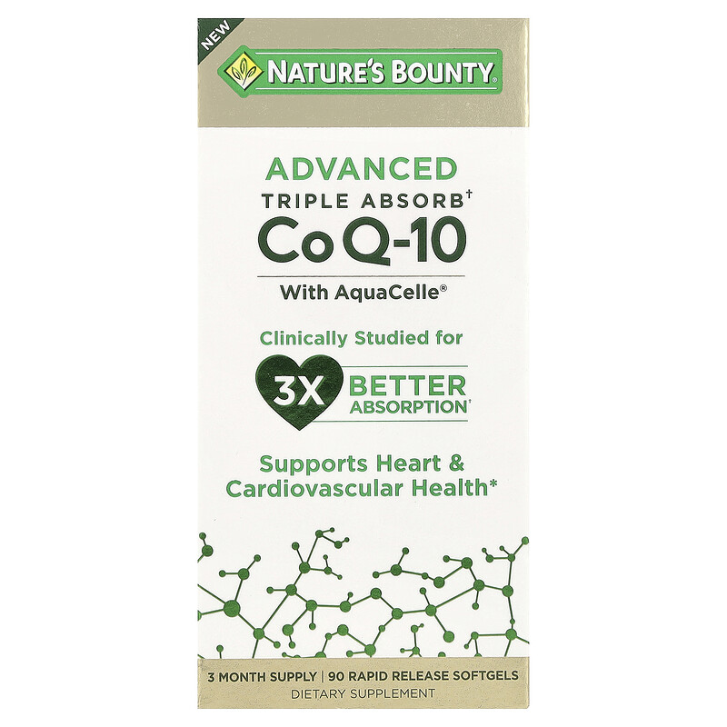 Nature's Bounty, Advanced Triple Absorb CoQ-10, 100 мг, 90 мягких таблеток с быстрым высвобождением
Nature's Bounty, Advanced Triple Absorb CoQ-10, 100 мг, 90 мягких таблеток с быстрым высвобождением