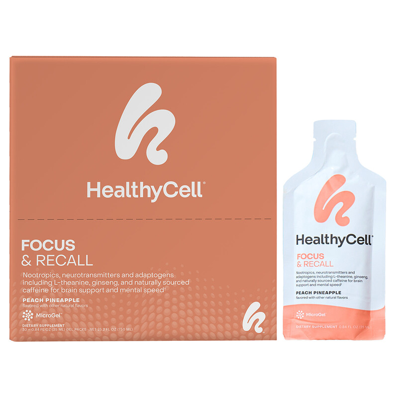 HealthyCell, Focus & Recall, персиковый ананас, 30 гелевых пакетиков по 25 мл (0,84 жидк. Унции)
HealthyCell, Focus & Recall, персиковый ананас, 30 гелевых пакетиков по 25 мл (0,84 жидк. Унции)