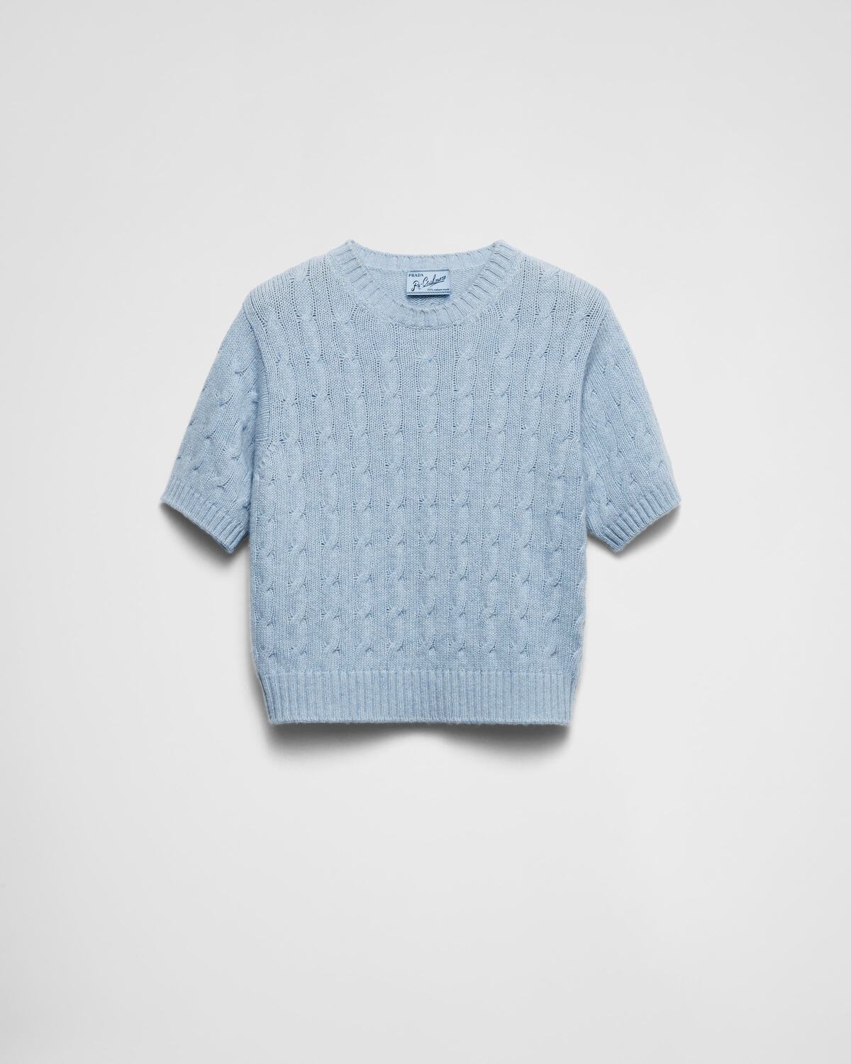 Свитер из переработанного кашемира с косами Prada, голубой
Свитер из переработанного кашемира с косами Prada, голубой
