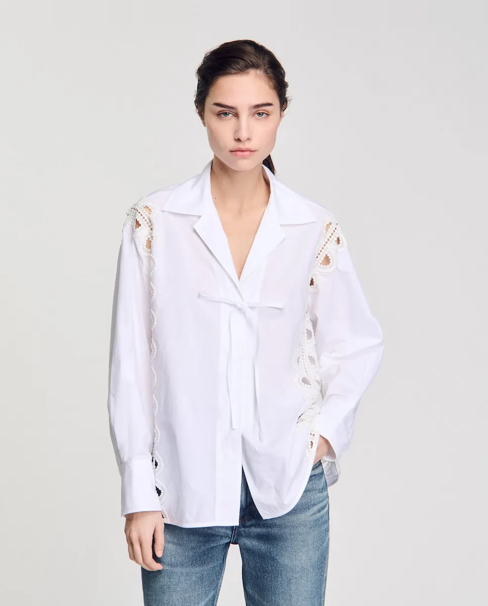 Женская поплиновая рубашка с вышитой кружевной отделкой Sandro, белый
Женская поплиновая рубашка с вышитой кружевной отделкой Sandro, белый