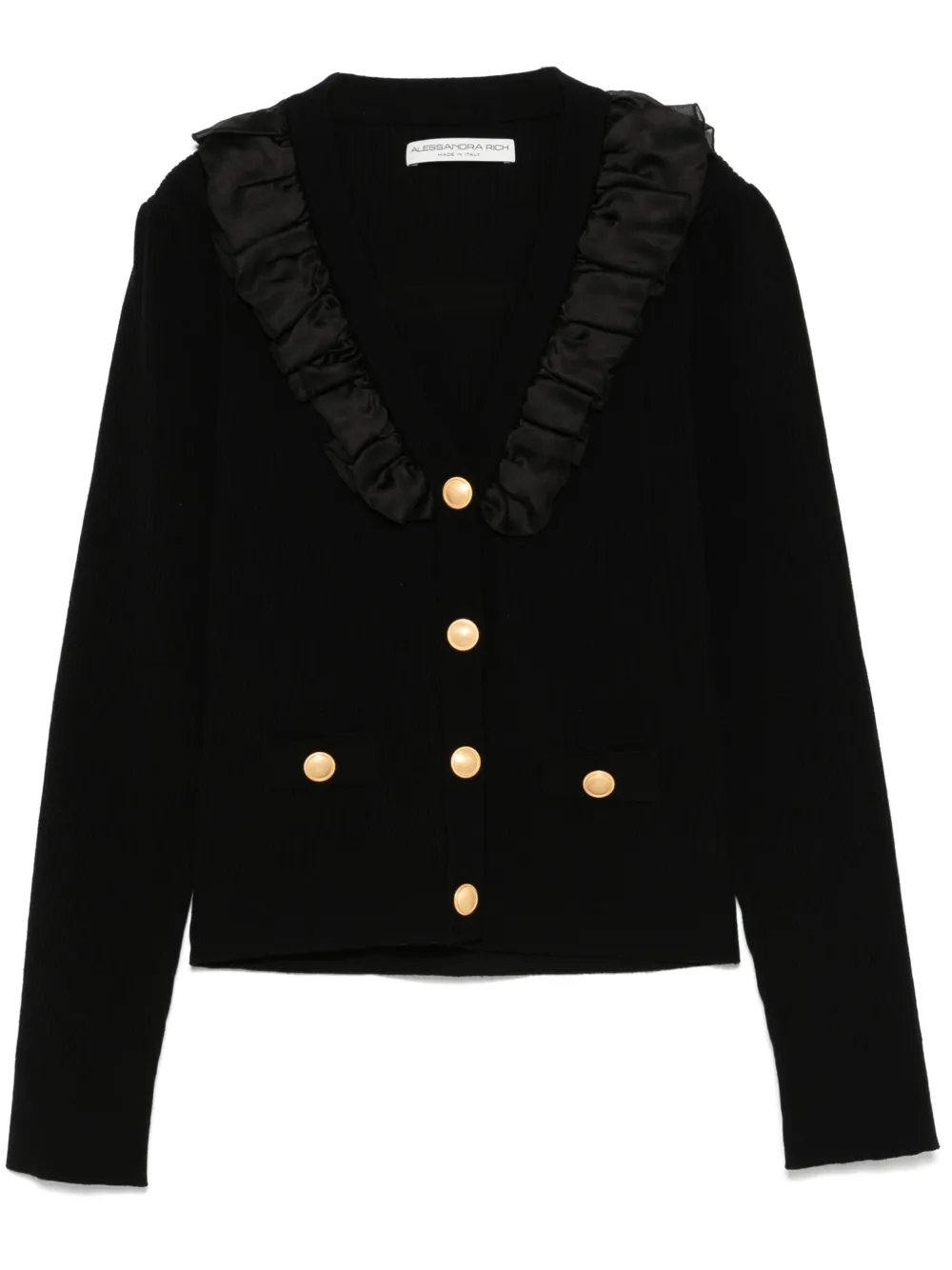 Кардиган в рубчик с оборками Alessandra Rich, черный
Кардиган в рубчик с оборками Alessandra Rich, черный