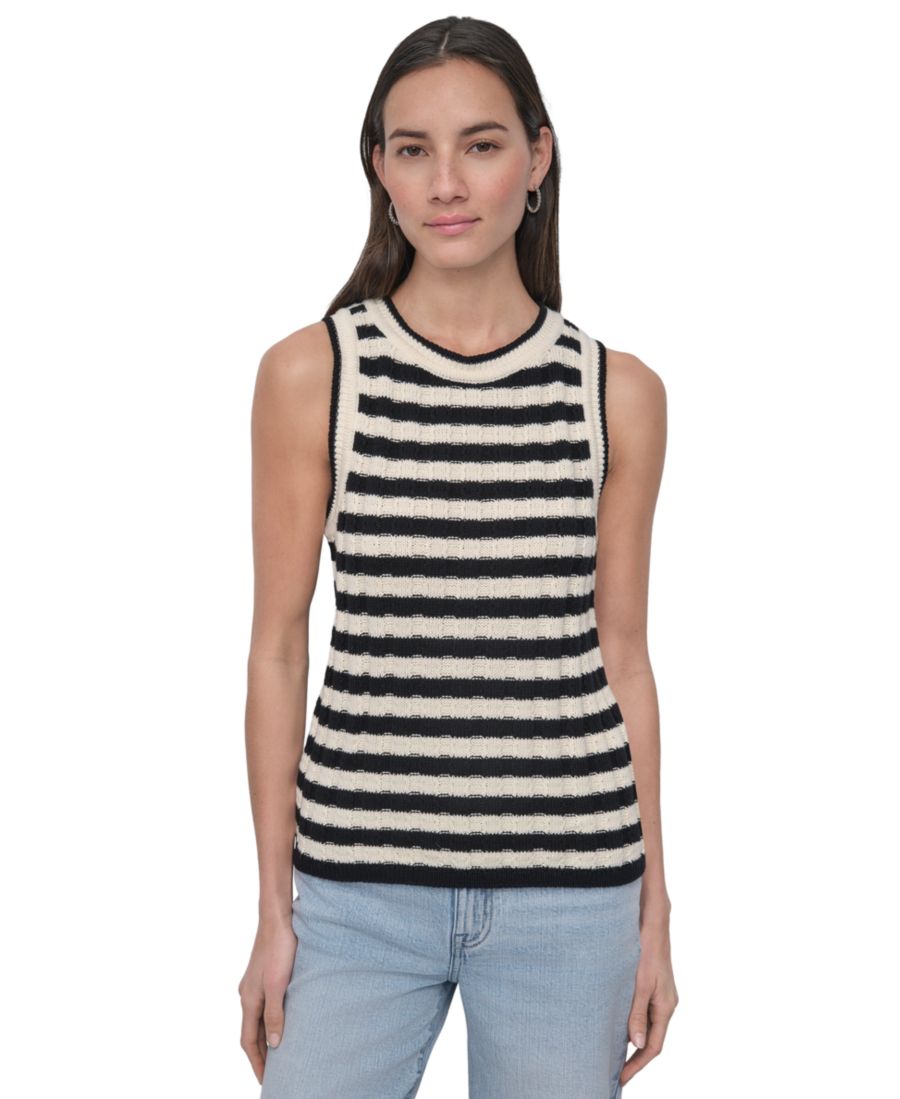 Женская майка в полоску с ребристой текстурой и круглым вырезом DKNY Jeans, 2L5 - BLK/EGGNOG
Женская майка в полоску с ребристой текстурой и круглым вырезом DKNY Jeans, 2L5 - BLK/EGGNOG