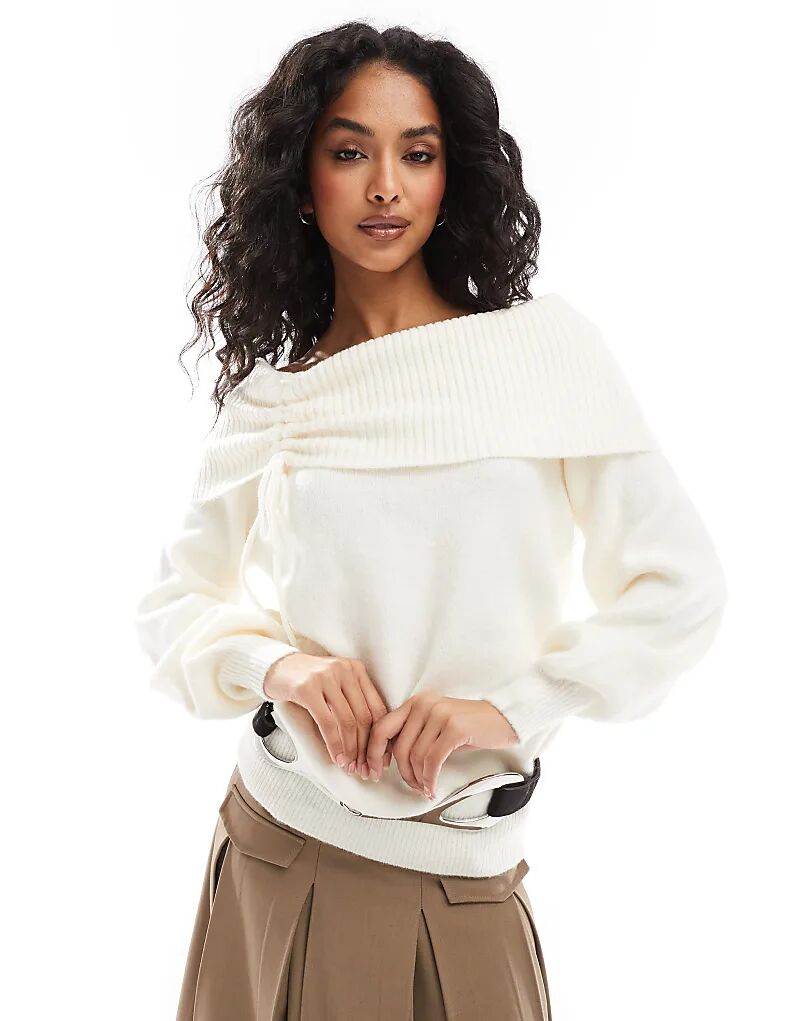 Вязаный джемпер с рюшами и вырезом «бардо» белого цвета Pimkie
Вязаный джемпер с рюшами и вырезом «бардо» белого цвета Pimkie