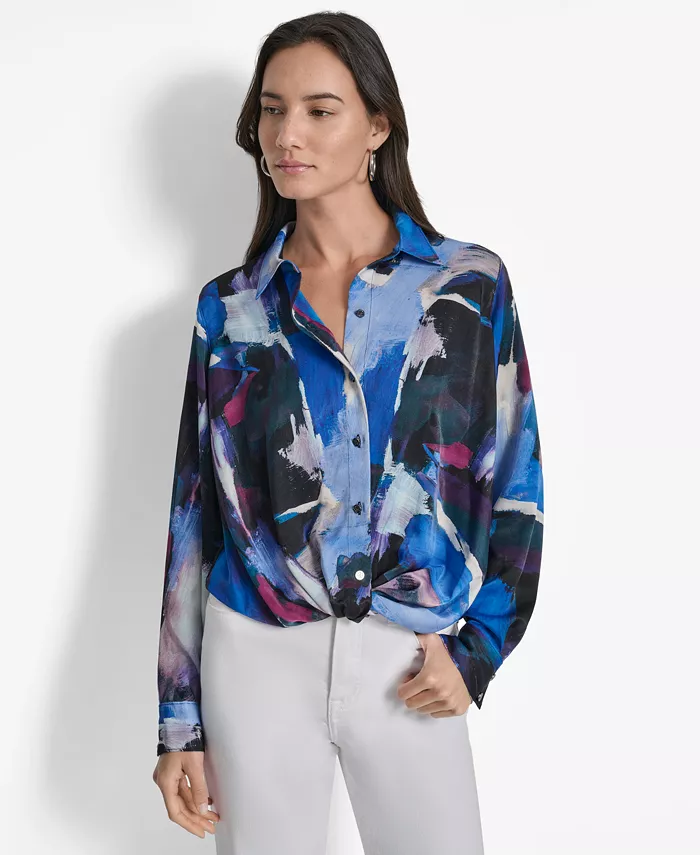 Женская блузка с принтом и длинными рукавами, закручивающаяся спереди DKNY, синий
Женская блузка с принтом и длинными рукавами, закручивающаяся спереди DKNY, синий