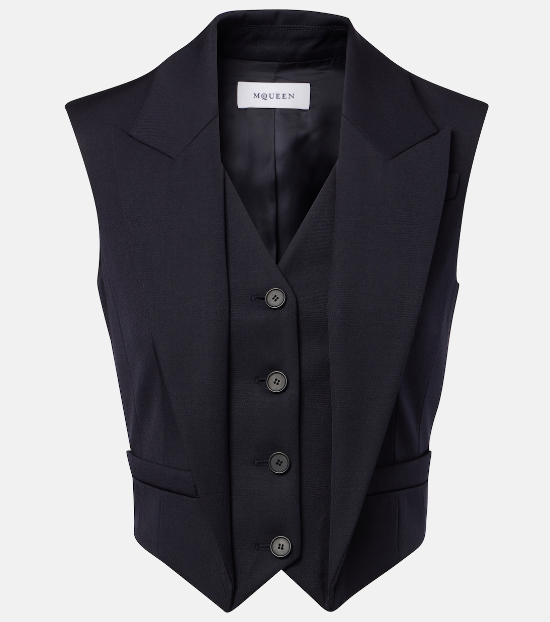 Короткий жилет из шерсти McQueen, темно-синий
Короткий жилет из шерсти McQueen, темно-синий