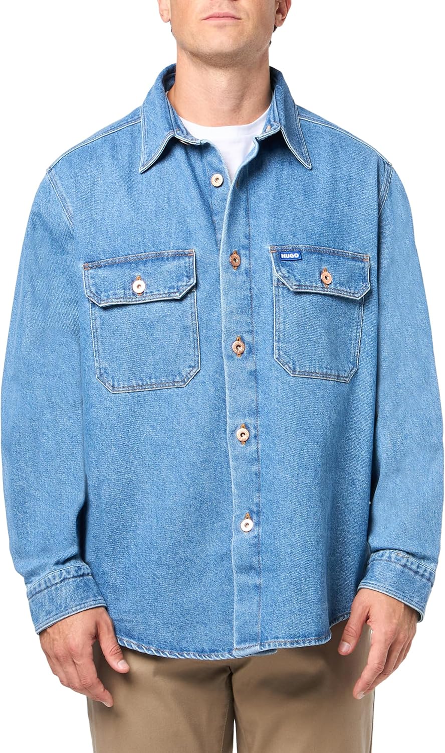 HUGO мужская джимовая рубашка на пуговицах с большим нагрудным карманом, Bluelight
HUGO мужская джимовая рубашка на пуговицах с большим нагрудным карманом, Bluelight
