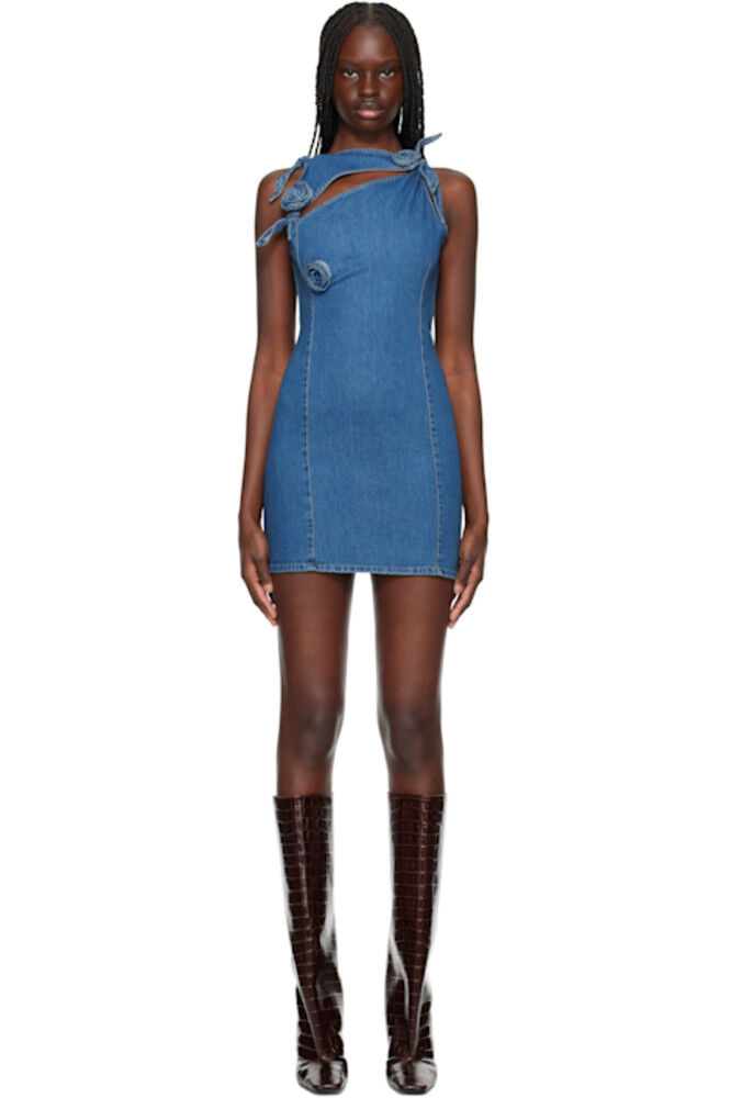 Синее асимметричное мини-платье из денима с цветочным узором Coperni 
Синее асимметричное мини-платье из денима с цветочным узором Coperni