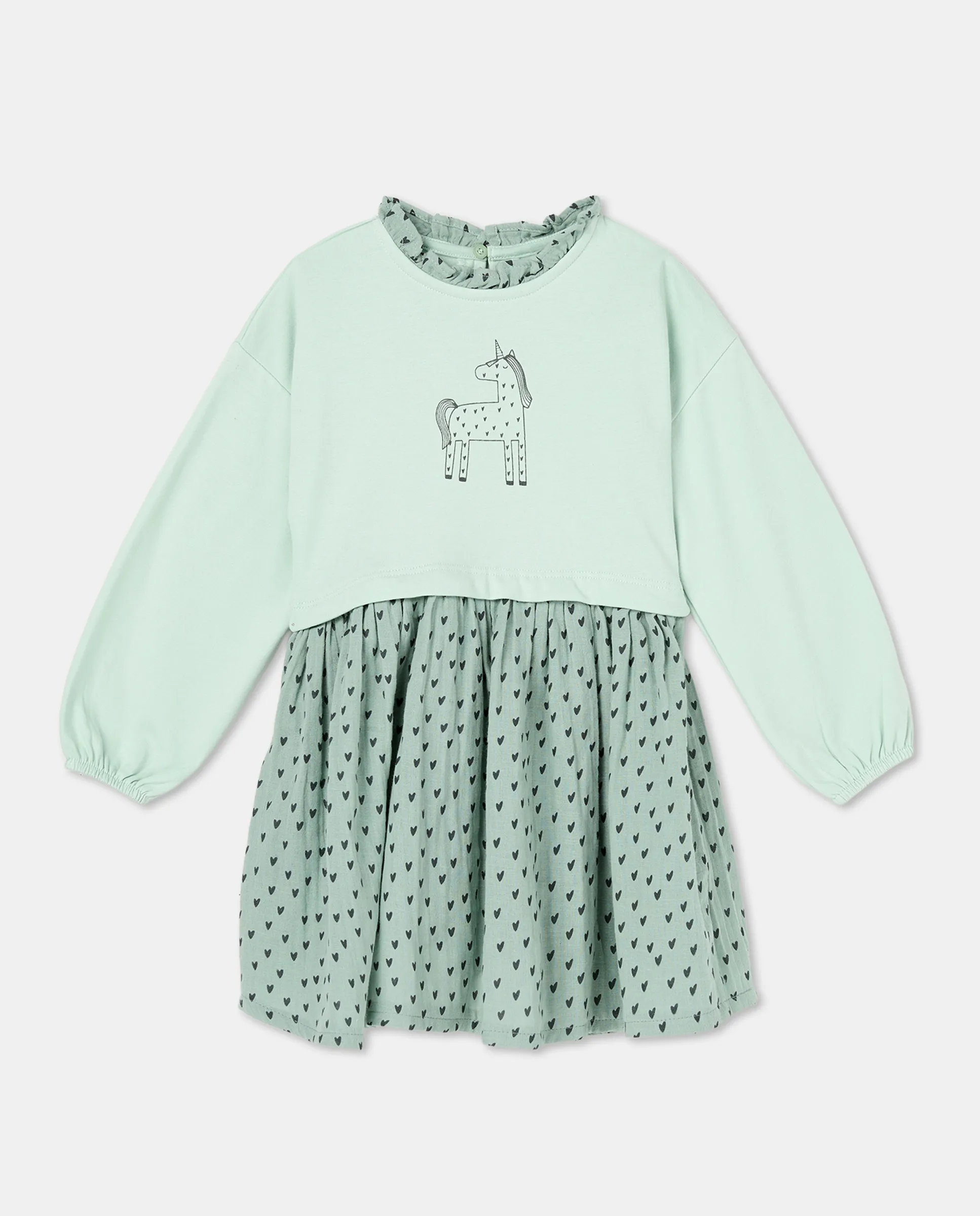 Длинное платье с рукавами из флиса и гипюра, с позиционным принтом единорога и сплошным детским рисунком Kids El Corte Inglés, зеленый
Длинное платье с рукавами из флиса и гипюра, с позиционным принтом единорога и сплошным детским рисунком Kids El Corte Inglés, зеленый