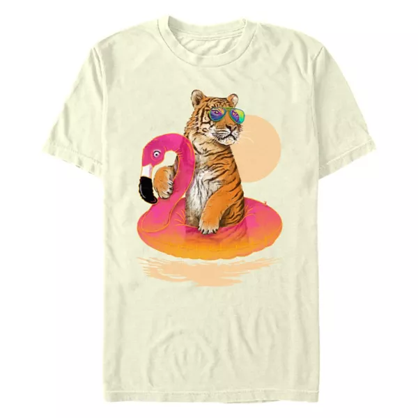Мужская футболка с принтом "Тигр у бассейна" для летнего отдыха Licensed Character, бежевый 
Мужская футболка с принтом "Тигр у бассейна" для летнего отдыха Licensed Character, бежевый