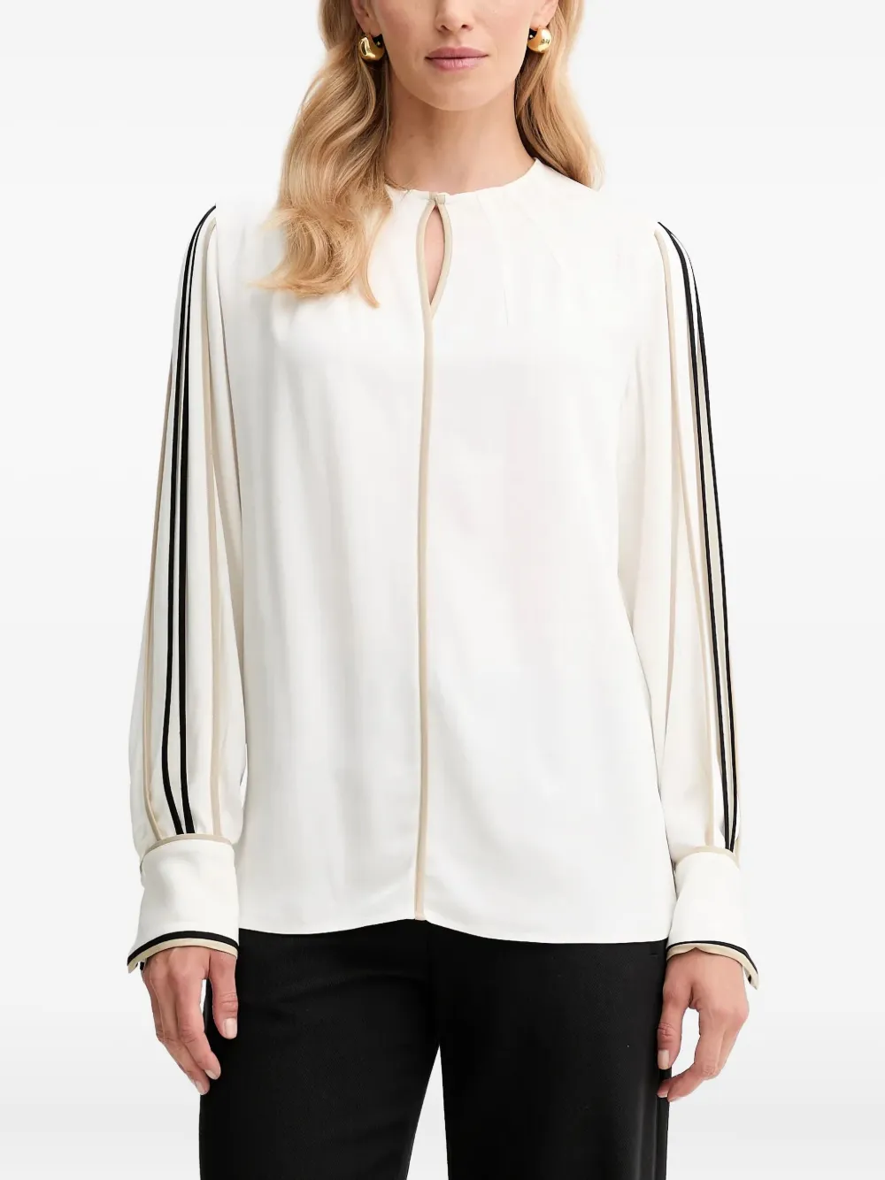 Блузка с вырезом-замочной скважиной и полосатыми рукавами BOSS, белый
Блузка с вырезом-замочной скважиной и полосатыми рукавами BOSS, белый