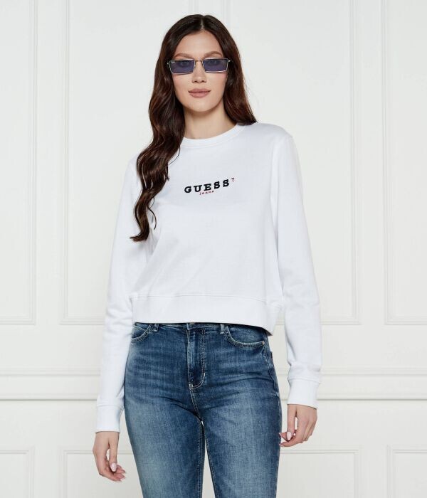 Толстовка Guess Jeans Cropped Fit, белый 
Толстовка Guess Jeans Cropped Fit, белый