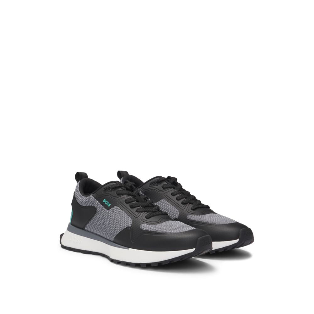 Кроссовки из комбинированных материалов с сетчатыми деталями и брендингом BOSS, светло-серый 
Кроссовки из комбинированных материалов с сетчатыми деталями и брендингом BOSS, светло-серый