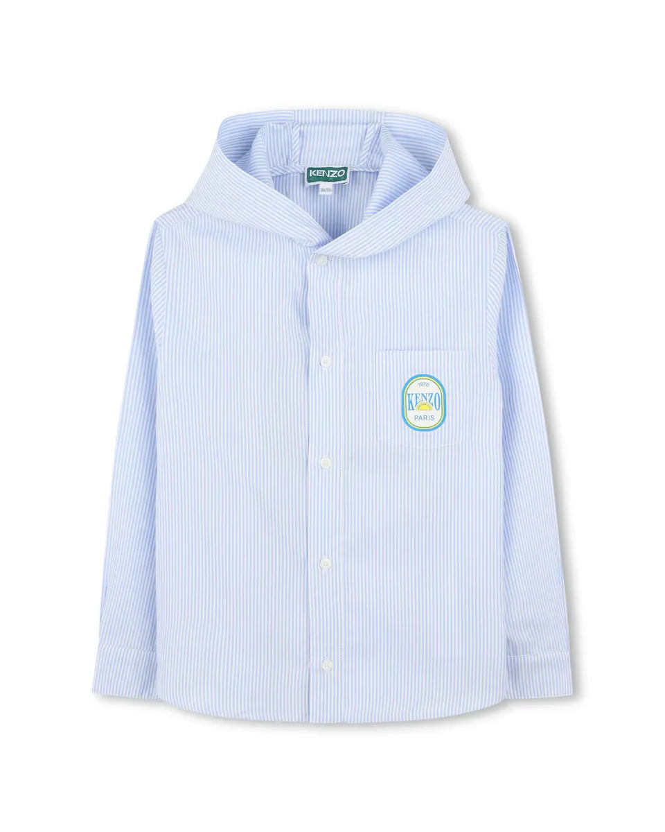 Полосатая рубашка мальчика с капюшоном и иллюстрацией на спине Kenzo Kids, голубой
Полосатая рубашка мальчика с капюшоном и иллюстрацией на спине Kenzo Kids, голубой