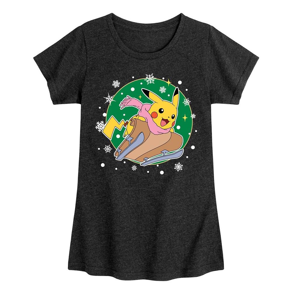 Футболка с рисунком «Сани Покемон Пикачу» для девочек 7–16 лет Licensed Character, цвет Heather Black