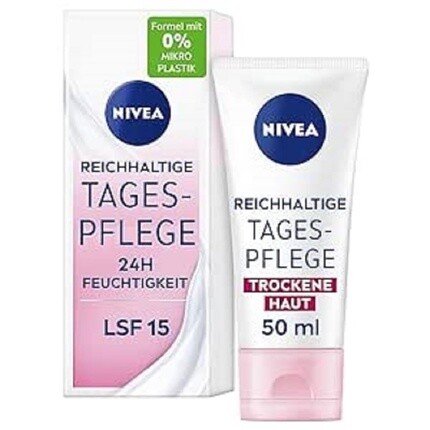 NIVEA Rich Day Care 24h Moisture 50 мл Крем для лица для сухой кожи с SPF 15 Увлажняющий дневной крем с натуральным миндальным маслом
NIVEA Rich Day Care 24h Moisture 50 мл Крем для лица для сухой кожи с SPF 15 Увлажняющий дневной крем с натуральным миндальным маслом