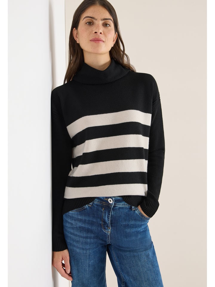 Cecil Кремово-черный свитер с высоким воротником
Cecil Кремово-черный свитер с высоким воротником