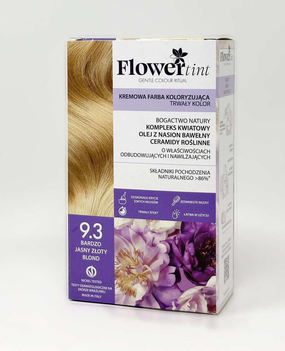Flowertint, Перманентная краска для волос, Золотая серия, 9.3 Очень светлый золотистый блондин
Flowertint, Перманентная краска для волос, Золотая серия, 9.3 Очень светлый золотистый блондин