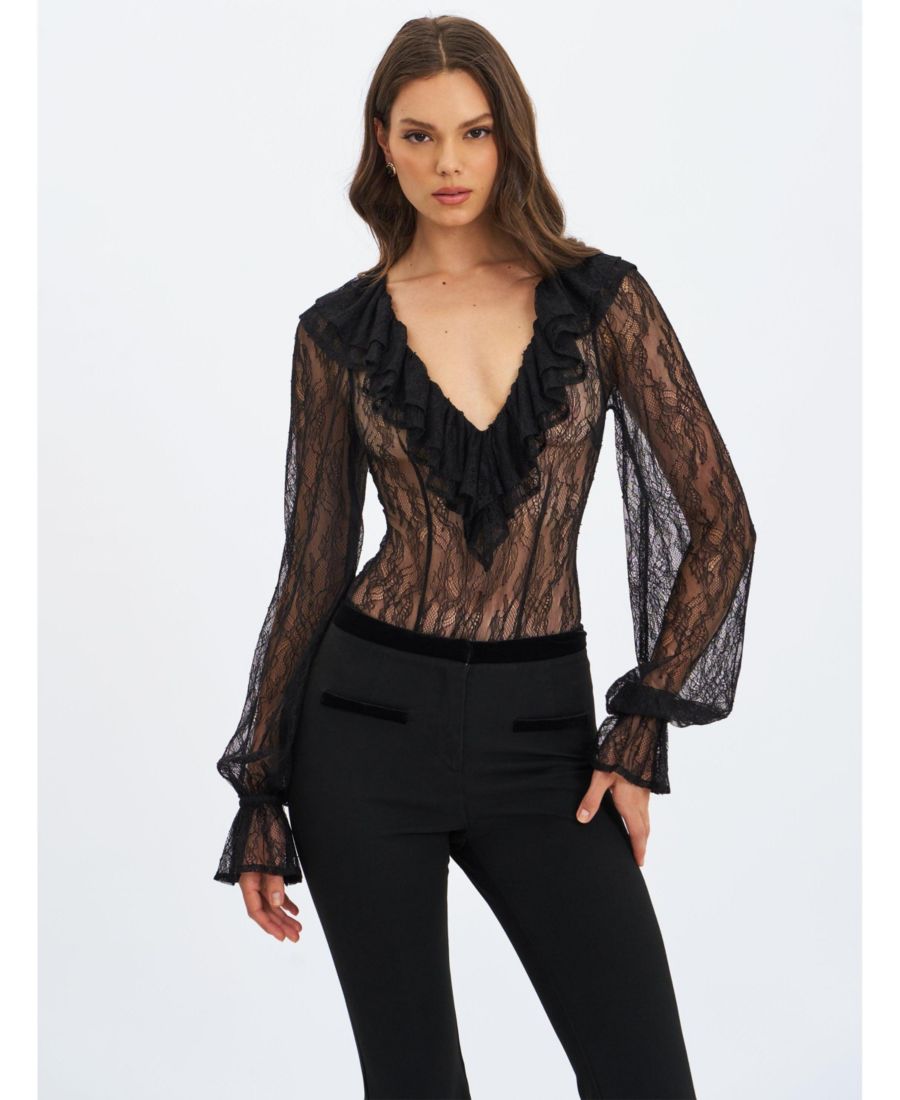 Женский боди Taliah черного цвета с прозрачным кружевом и оборками на воротнике Miss Circle, Black
Женский боди Taliah черного цвета с прозрачным кружевом и оборками на воротнике Miss Circle, Black