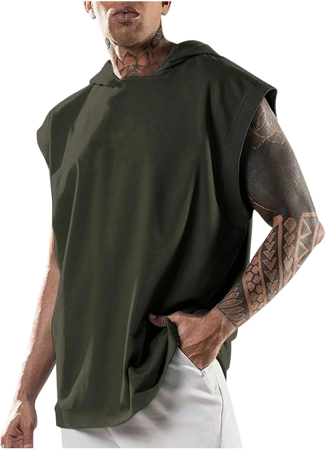 Мужской майка-топ без рукавов с капюшоном
Мужской майка-топ без рукавов с капюшоном