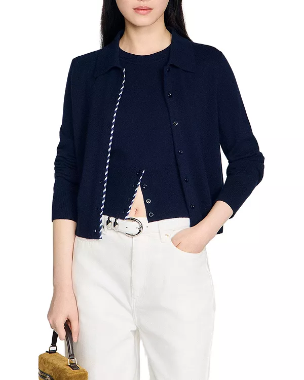 Шерстяной кардиган Dantes с полосатой отделкой Sandro, синий
Шерстяной кардиган Dantes с полосатой отделкой Sandro, синий