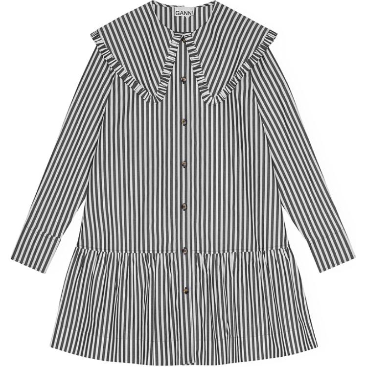 Полосатое хлопковое платье-рубашка GANNI, черное
Полосатое хлопковое платье-рубашка GANNI, черное