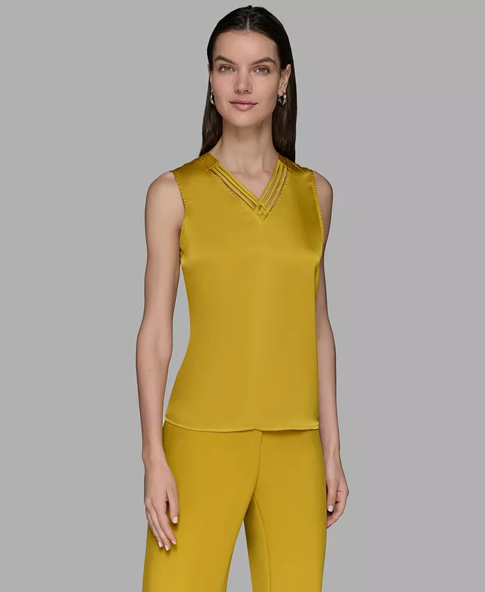 Женская блузка без рукавов с V-образным вырезом KARL LAGERFELD PARIS, золотой 
Женская блузка без рукавов с V-образным вырезом KARL LAGERFELD PARIS, золотой